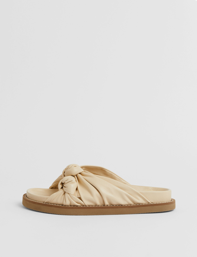 Shop Joseph Leather Big Knot Sandals In Fawn