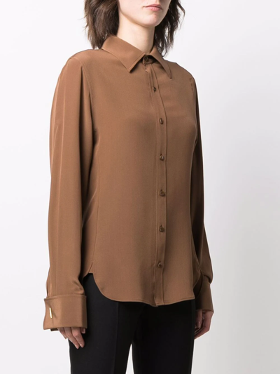 Shop Saint Laurent Collared Silk Shirt In Braun