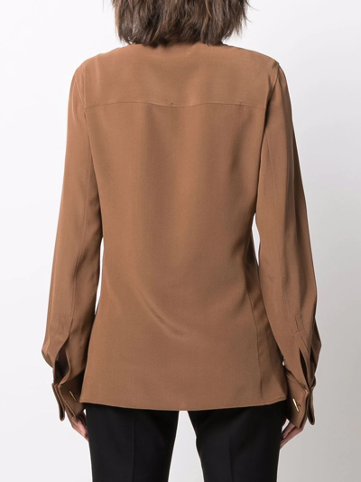 Shop Saint Laurent Collared Silk Shirt In Braun