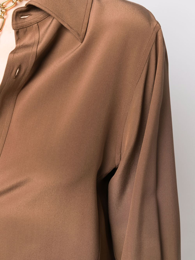 Shop Saint Laurent Collared Silk Shirt In Braun
