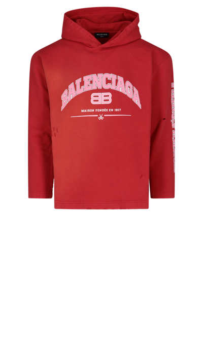 Shop Balenciaga 'logo Maison' Short Hooded Sweatshirt