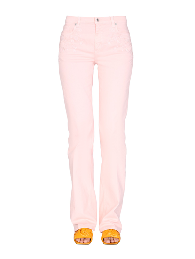 Etro Jeans With Embroidered Floral Detail In Pink