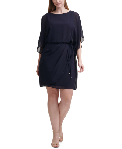 Shop Jessica Howard Plus Size Cape-sleeve Blouson Dress In Navy