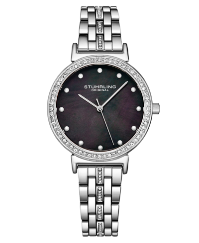 Shop Stuhrling Women's Silver-tone Link Bracelet With Crystals Studded Strip Watch 33mm In Black