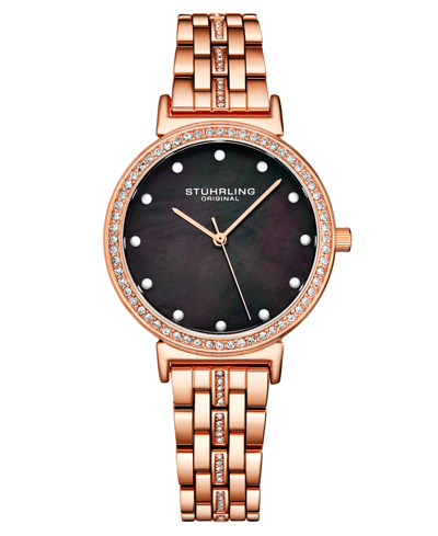Shop Stuhrling Women's Rose Gold-tone Link Bracelet With Crystals Studded Strip Watch 33mm In Black