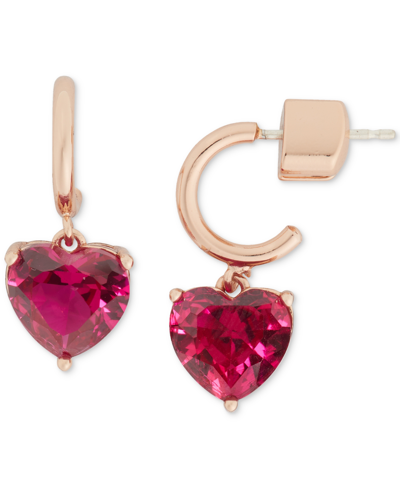 Shop Kate Spade Gold-tone Heart Charm Huggie Hoop Earrings In Ruby