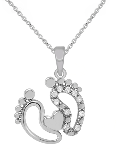 Macy's Diamond Feet & Heart 18" Pendant Necklace (1/10 Ct. T.w.) In Sterling Silver Or Sterling Silver & 14 In Sterling Silver