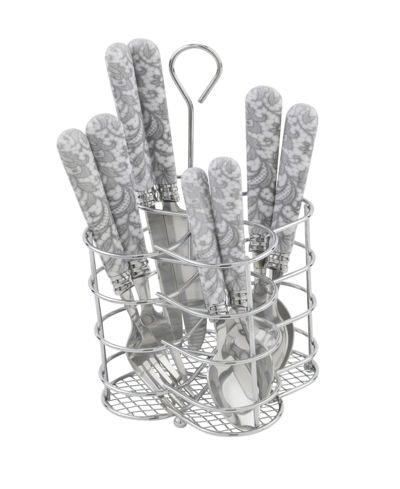 Shop French Home Bistro Lace Overlay Stainless Steel 16 Piece Flatware Set, Service For 4 In Light Gray/white
