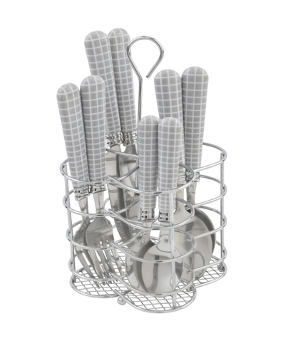 Shop French Home Bistro Geometric Grid Stainless Steel 16 Piece Flatware Set, Service For 4 In Cool-toned Gray/white