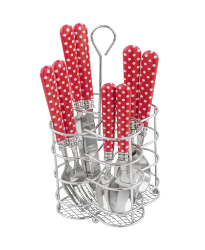 Shop French Home Bistro Picnic Polka Dot Stainless Steel 16 Piece Flatware Set, Service For 4 In Red/white