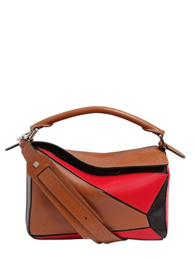 Loewe Small Puzzle Leather Top Handle Bag, Tan