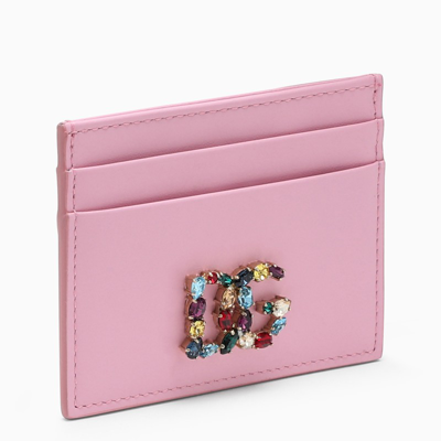 Dolce & Gabbana Pink Credit Card Holder With Crystal Logo | ModeSens
