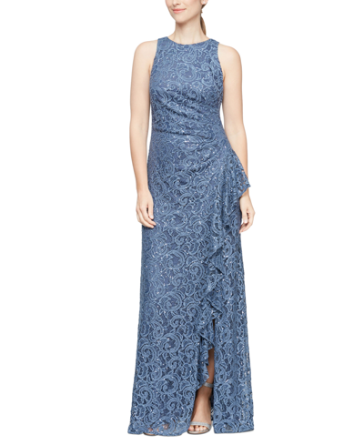 Shop Alex Evenings Sequin Lace Cascading Ruffle Gown In Wedgewood