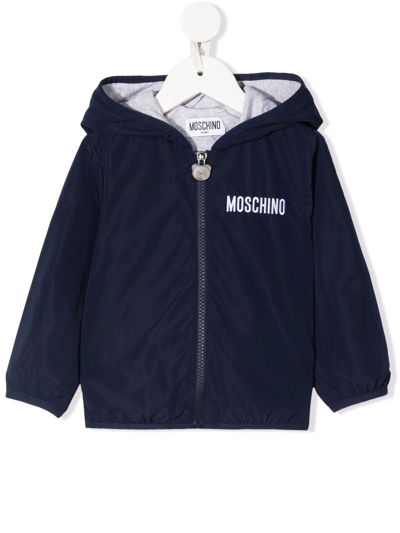 Shop Moschino Teddy-print Hooded Jacket In Blue