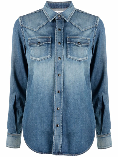 Shop Saint Laurent Slim-fit Denim Shirt In Blue