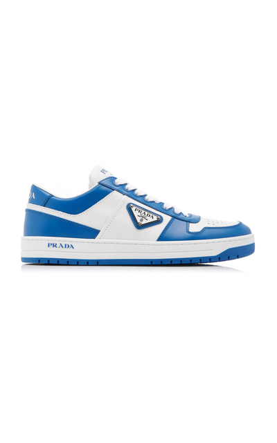 Shop Prada Cassetta Leather Sneakers In Blue