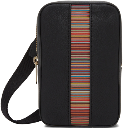 Shop Paul Smith Black Leather Signature Stripe Messenger Bag In 79 Blacks