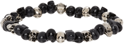 Shop Alexander Mcqueen Silver Beaded Skull Bracelet In 1265 0446+anthracite