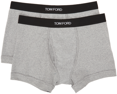 Shop Tom Ford Two-pack Grey Jersey Boxer Briefs In 20 Grey