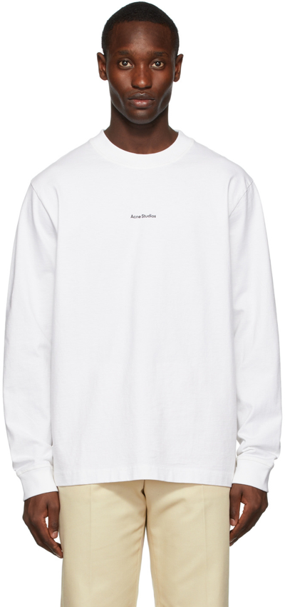 Shop Acne Studios White Logo Long Sleeve T-shirt In Optic White