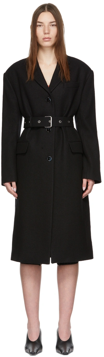 Shop Acne Studios Black Belted Wool Coat In 900 Black