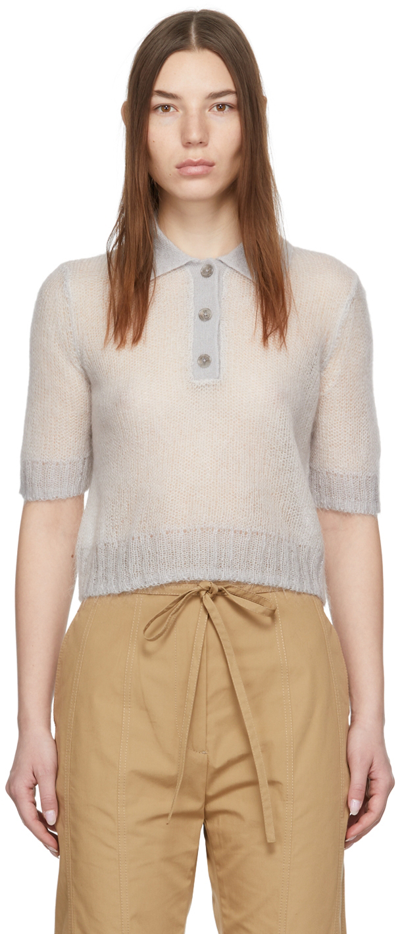 Acne Studios Sheer Knitted Polo Shirt In Pale Grey | ModeSens
