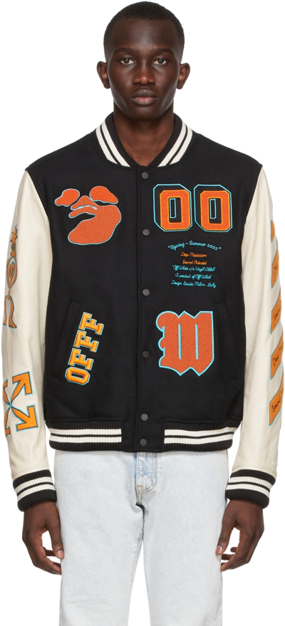 Off-white Varsity Jacket With Patch Detailing In Black | ModeSens