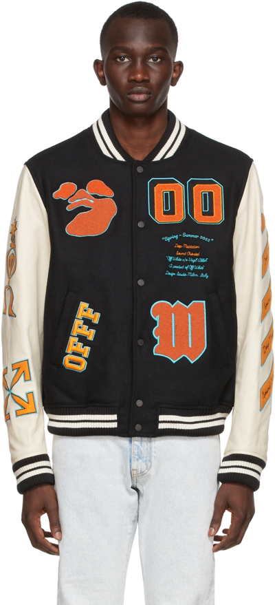 Shop Off-white Black &  Varsity Bomber Jacket In Black/orange