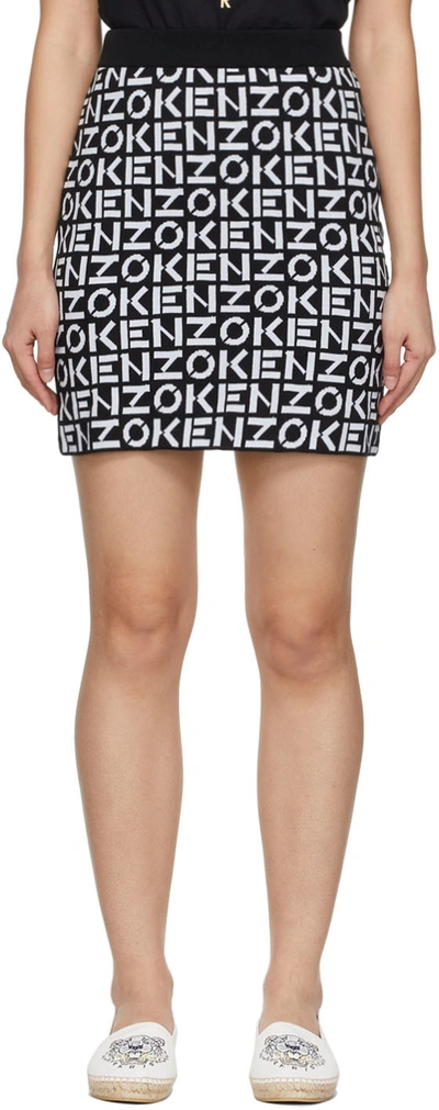 Shop Kenzo Black & White Monogram Mini Skirt In 99 Black