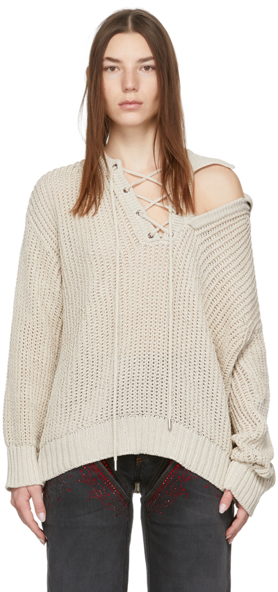 Shop Y/project Beige Double Collar Laced Sweater In Sand