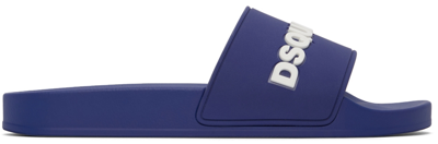 Shop Dsquared2 Blue Logo Slides In 3085 Blue
