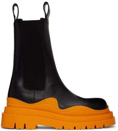 Shop Bottega Veneta Black & Orange Tire Chelsea Boots In 1384-black-tg-tg