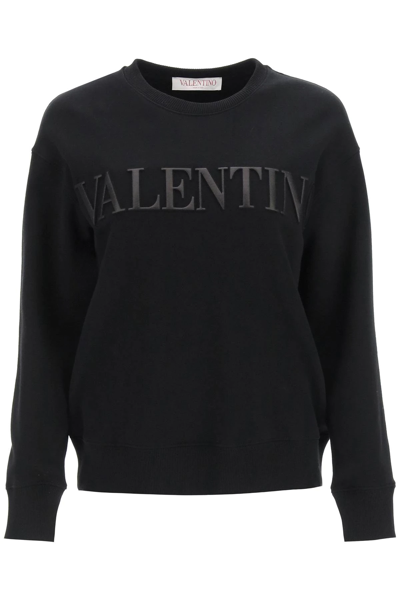 Shop Valentino Sweatshirt With Laminated Embossed Logo In Black