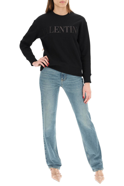 Shop Valentino Sweatshirt With Laminated Embossed Logo In Black