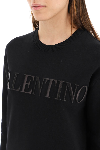 Shop Valentino Sweatshirt With Laminated Embossed Logo In Black