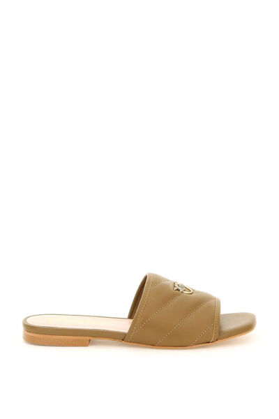 Shop Pinko Quilted Nappa Leather Molly Mules In Beige,brown