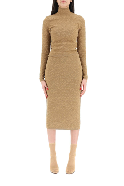 Shop Fendi Ff Diagonal Viscose Skirt In Brown