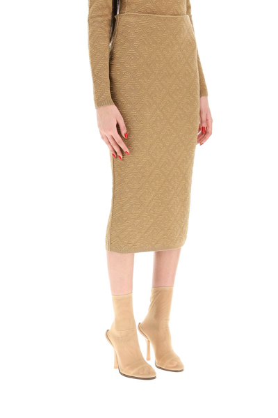Shop Fendi Ff Diagonal Viscose Skirt In Brown