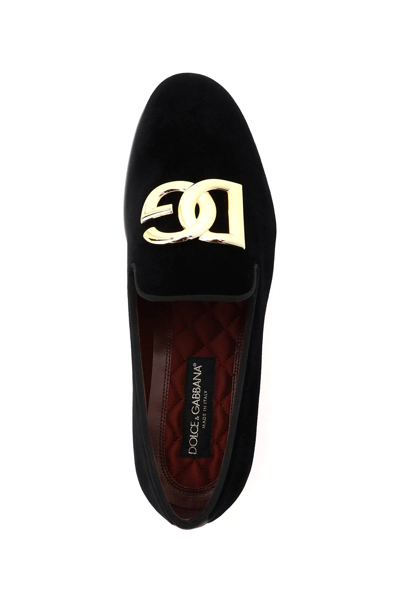 Shop Dolce & Gabbana Leonardo Velvet Loafers With Logo In Black