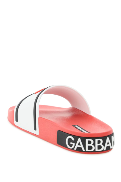 Dolce & Gabbana Embossed Logo Pool Slides In White,black,red