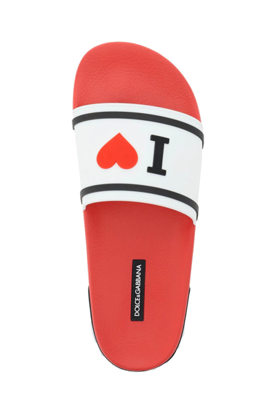 Shop Dolce & Gabbana 'i Love Dg' Rubber Slides In White,black,red