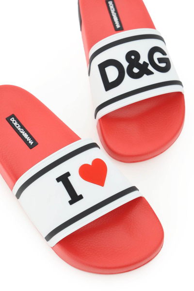 Shop Dolce & Gabbana 'i Love Dg' Rubber Slides In White,black,red