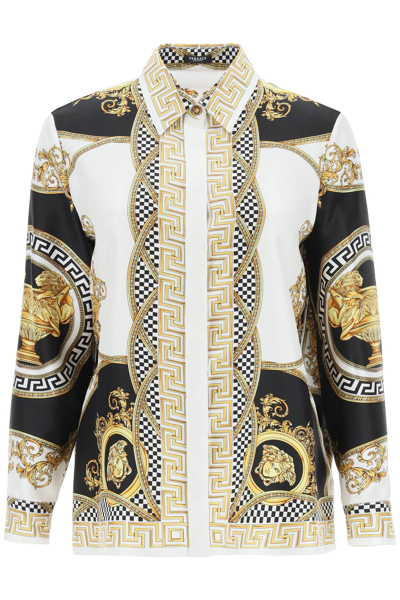 Shop Versace 'la Coupe Des Dieux' Silk Shirt In White,black,gold