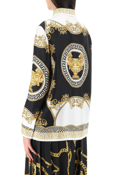 Shop Versace 'la Coupe Des Dieux' Silk Shirt In White,black,gold
