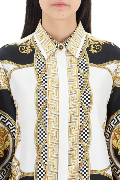 Shop Versace 'la Coupe Des Dieux' Silk Shirt In White,black,gold