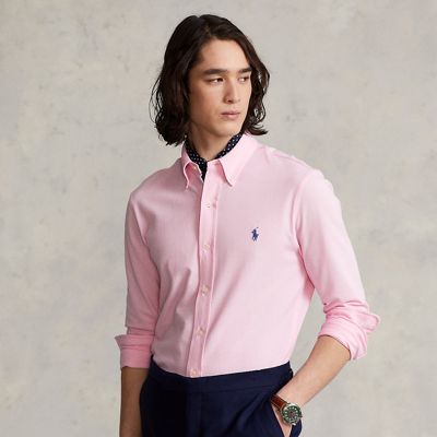 Shop Ralph Lauren Featherweight Mesh Shirt In Carmel Pink