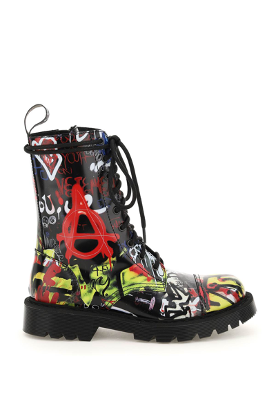 Shop Vetements Graffiti Lace-up Boots In Black Graffiti (black)
