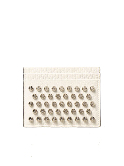 Shop Christian Louboutin White Silver Snake Printed W Kios Cardholder In White/silver