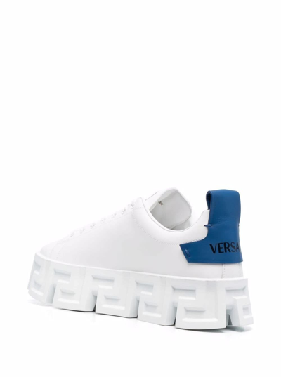 Shop Versace Greek Labyrinth White Mans Leather Sneakers