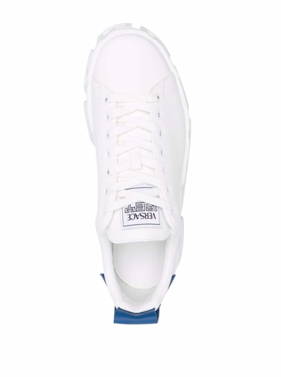 Shop Versace Greek Labyrinth White Mans Leather Sneakers